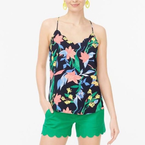 💕Beautiful Floral Scalloped Jcrew Spaghetti Top💕 - Picture 4 of 7